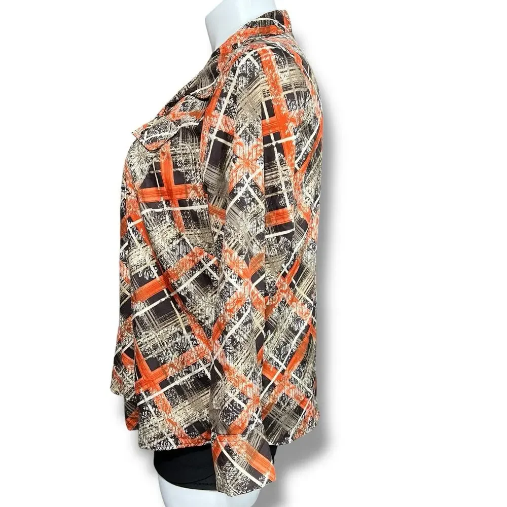 Gloria Vanderbilt Womens Button Down Blouse Western Collared Long Sleeve Orange
